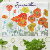 オレンジレッドアイスランドポピーフラワーウォーターカラーアート キッチンタオル (折り畳み)