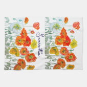 オレンジレッドアイスランドポピーフラワーウォーターカラーアート キッチンタオル (横)