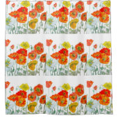 オレンジレッドイエローポピーの水の色ケシの芸術 シャワーカーテン (正面)