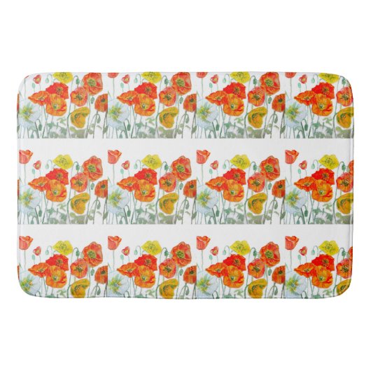 オレンジレッドイエローポピーの水の色ケシの芸術 バスマット (正面)