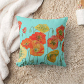 オレンジレッドイエローポピーウォーターカラークッションアクア クッション (ブランケット)