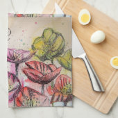 オレンジレッドイエローポピーウォーターカラーティータオル キッチンタオル (四つ折り)