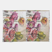 オレンジレッドイエローポピーウォーターカラーティータオル キッチンタオル (横)