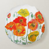 オレンジレッドイエローポピー水彩クッションホワイト ラウンドクッション (裏面)