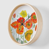オレンジレッドイエローポピー水彩クッションホワイト 壁時計 (傾斜)