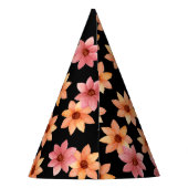 オレンジレッドオータムフラワーブラック誕生日 パーティーハット (裏面)