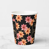 オレンジレッドオータムフラワーブラック誕生日 紙コップ (左)