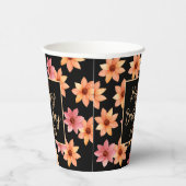 オレンジレッドオータムフラワーブラック誕生日 紙コップ (右)