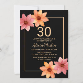 オレンジレッドオータムフローラニーエイジブラック誕生日 招待状