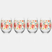 オレンジレッドカラフルバラフローラ夏 ステムなしワイングラス (正面)