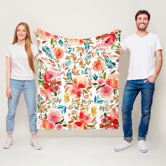 オレンジレッドカラフルバラフローラ夏 フリースブランケット (インサイチュ)