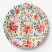 オレンジレッドカラフルバラフローラ夏 ペーパープレート (正面)
