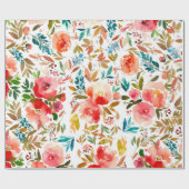 オレンジレッドカラフルバラフローラ夏 ラッピングペーパー (フラット)