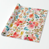 オレンジレッドカラフルバラフローラ夏 ラッピングペーパー (アンロールド)