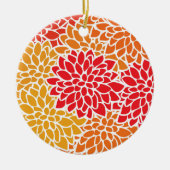 オレンジレッドカラフルヴィンテージ60s花 セラミックオーナメント (正面)