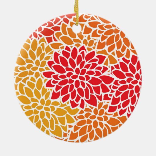 オレンジレッドカラフルヴィンテージ60s花 セラミックオーナメント (裏面)