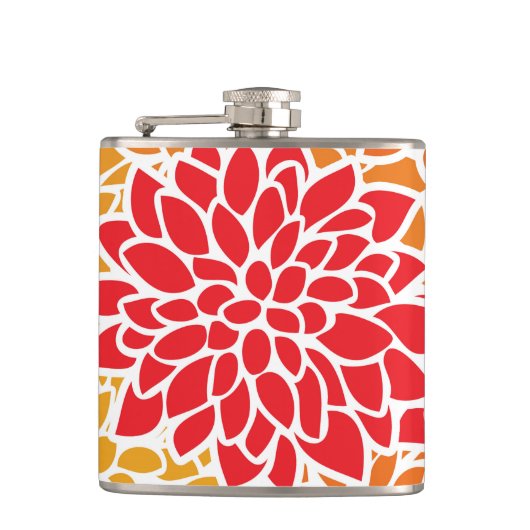 オレンジレッドカラフルヴィンテージ60s花 フラスク (正面)