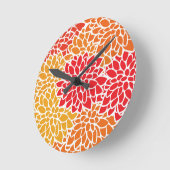 オレンジレッドカラフルヴィンテージ60s花 ラウンド壁時計 (傾斜)