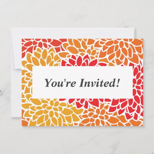 オレンジレッドカラフルヴィンテージ60s花 招待状 (正面)