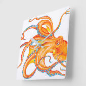 オレンジレッドタコ墨画舞 スクエア壁時計 (傾斜)