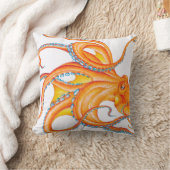 オレンジレッドタコ水墨画ダンス クッション (ブランケット)