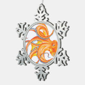 オレンジレッドタコ水墨画ダンス スノーフレークピューターオーナメント (右)