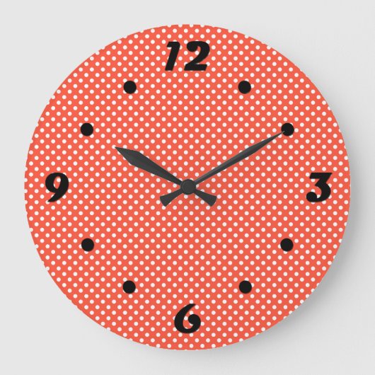 オレンジレッドテラコッタ水玉模様 ラージ壁時計 (正面)