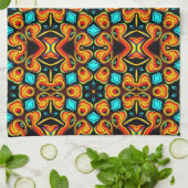 オレンジレッドパターン（の模様が）あるキッチンタオル キッチンタオル (折り畳み)