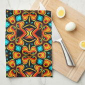 オレンジレッドパターン（の模様が）あるキッチンタオル キッチンタオル (四つ折り)