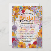 オレンジレッドパープルガーデンフラワーズブライダルシャワー 招待状 (正面)