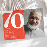 オレンジレッドフォト70th誕生日パーティー 招待状<br><div class="desc">これらのトレンディーオレンジ色の赤いバースデーパーティ招待状で70歳の誕生日のbashで永続的な思い出を作成！大きなセリフはっきりしたフォントを搭載し、「70」の数字、誕生日の男の子/女の子の写真モダンと、パーソナライズする簡単であるテンプレートを示し、これらの招待状は大事な行事の精神を取り込む。そのユニークデザインで、これらの種類の1つの招待状は、忘れられないお祝いのためにあなたの友人や家族を興奮させるに違いない。だから、完璧な招待を求め大切て、これ以上の時間を無駄にしないでくださエレガントい。これらの70番目のバースデーパーティ招待状は、この重要な大事な行事のための完璧なオフ祝オフである。これらの特別な招待状で一生を過ごす思い出を作り、この節目の誕生日を忘れられない経験にする。</div>