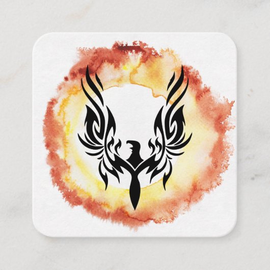 *~*オレンジレッドフレイムブラックフェニックスリングや輪の火災 スクエア名刺 (正面)