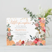 オレンジレッドフローラカボチャ秋ベビーシャワー 招待状 (スタンド正面)