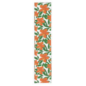 オレンジレッドフローラグリーンボタニカルパターン ショートテーブルランナー (正面)