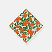 オレンジレッドフローラグリーンボタニカルパターン スタンダードカクテルナプキン (角)