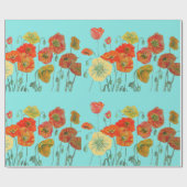 オレンジレッドポピーズアクアウォーターカラーラッピング紙 ラッピングペーパー (フラット)
