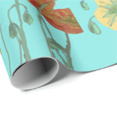 オレンジレッドポピーズアクアウォーターカラーラッピング紙 ラッピングペーパー (ロールコーナー)