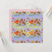 オレンジレッドポピーパープルハッピーバースデーレディースカード カード (正面/裏面インサイチュ)