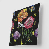 オレンジレッドポピーポピーズフローラ水彩カラーブラック   スクエア壁時計 (傾斜)