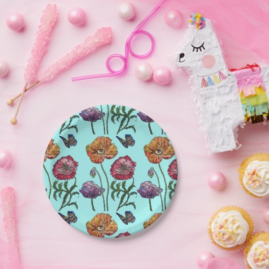 オレンジレッドポピーポピーフローラアクア ペーパープレート (パーティー)