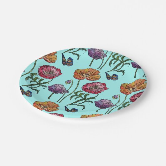 オレンジレッドポピーポピーフローラアクア ペーパープレート (アングル)