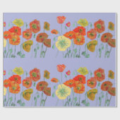 オレンジレッドポピーMauveパープルウォーター色 ラッピングペーパー (フラット)