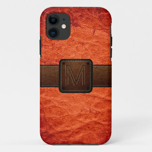 オレンジレッドレザールックブラウンラベル iPhone 11 ケース