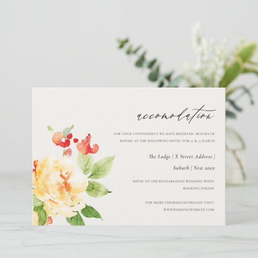 オレンジレッドローズウォーターカラーフローラ宿泊施設 招待状 (スタンド正面)