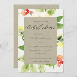 オレンジレッドローズウォーター色フローラブライダルシャワー 招待状