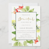 オレンジレッドローズウォーター色フローラブライダルシャワー 招待状 (正面)