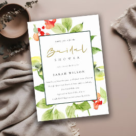 オレンジレッドローズウォーター色フローラブライダルシャワー 招待状