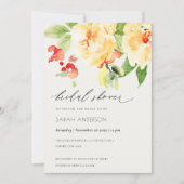 オレンジレッドローズウォーター色フローラブライダルシャワー 招待状 (正面)