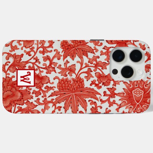 オレンジレッドヴィンテージ中国のフローラルパターンモノグラム Case-Mate iPhoneケース (裏面 (横))