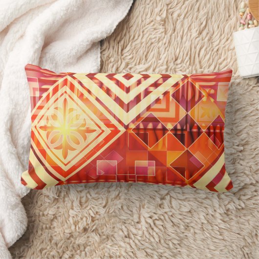 オレンジレッド抽象芸術幾何学模様ピロー ランバークッション (ブランケット)